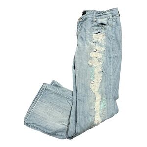 Torrid size 16 Light Blue Boot Cut Jeans with Distressed Details and Sequins